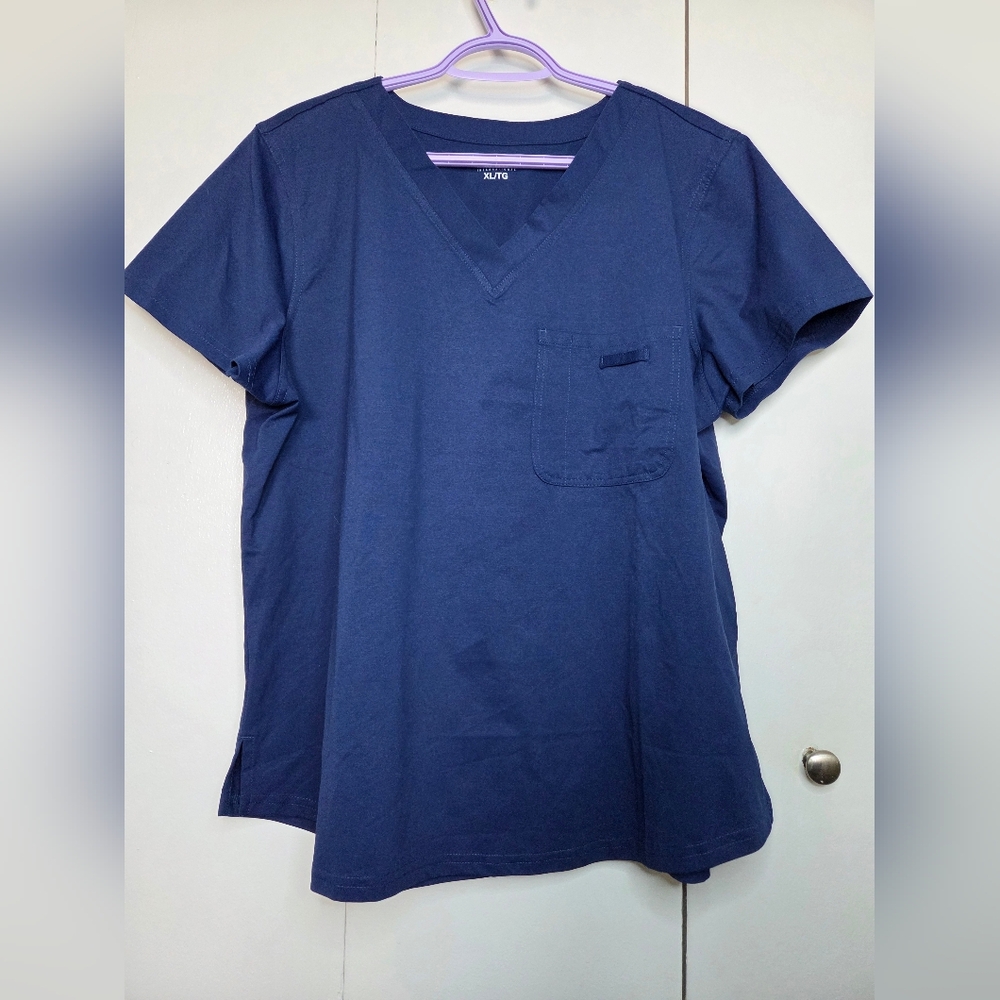 Options International Women's XL Blue V Neck Scrub Top Single Chest Pocket
